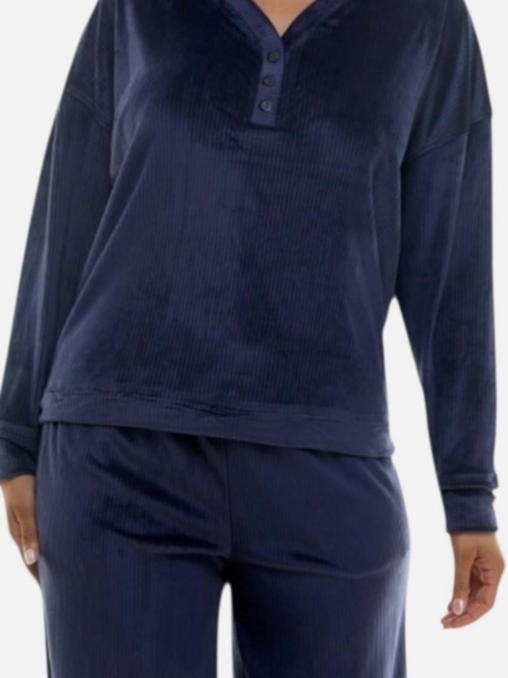 Roudelain Women's 2 Piece Ribbed Pajama Set Navy Blue Jogger Style, Large